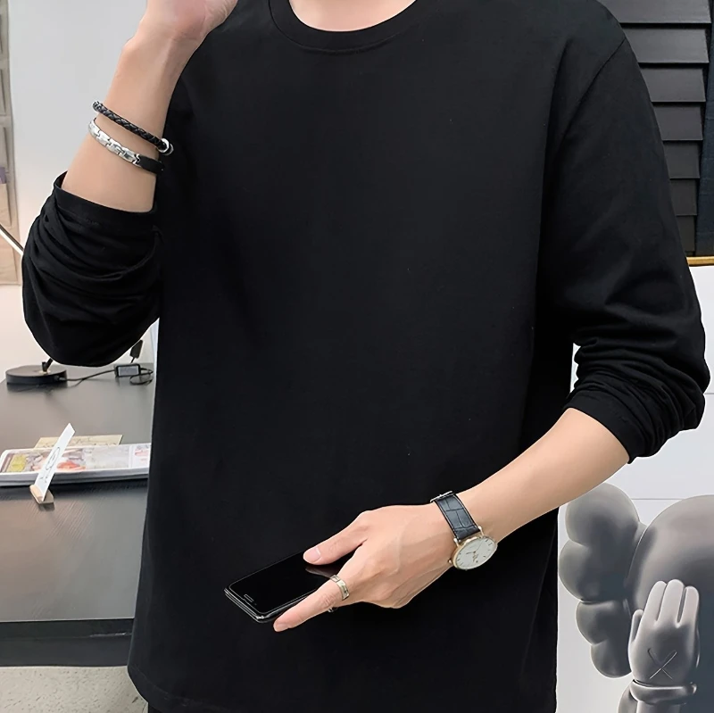 

Мужская повседневная футболка из 100% чистого хлопка с круглым вырезом и длинными рукавами, подходит для летних видов спорта и повседневной одежды, верхней одежды.