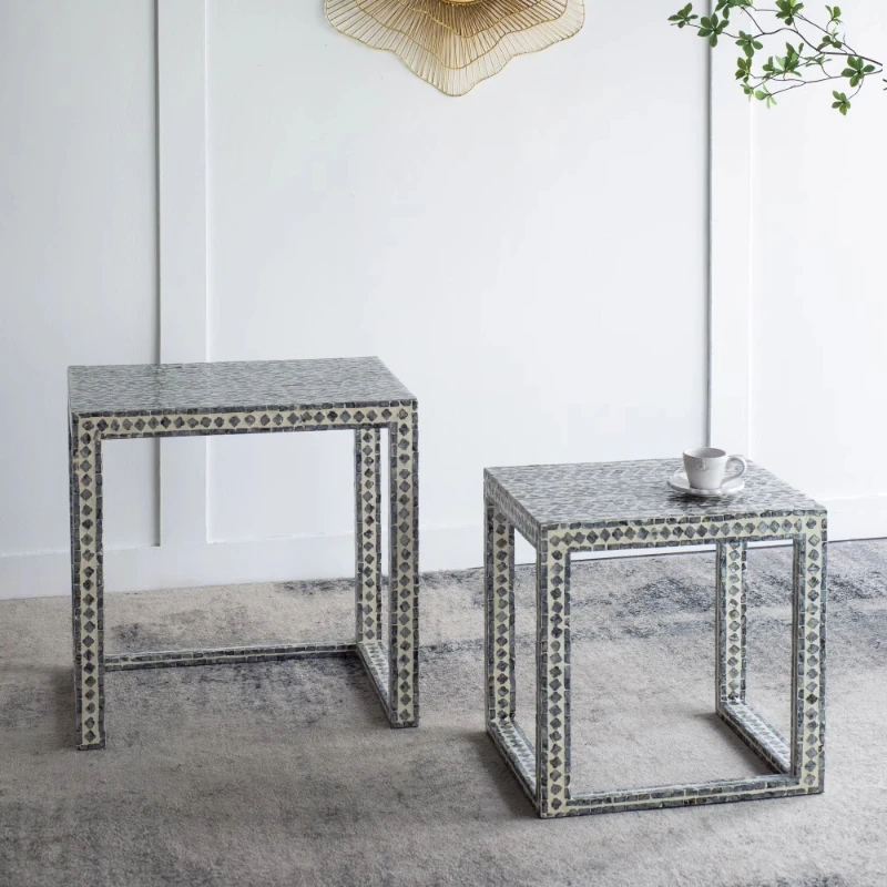 

Handmade collage shell edge table, coffee table coffee table