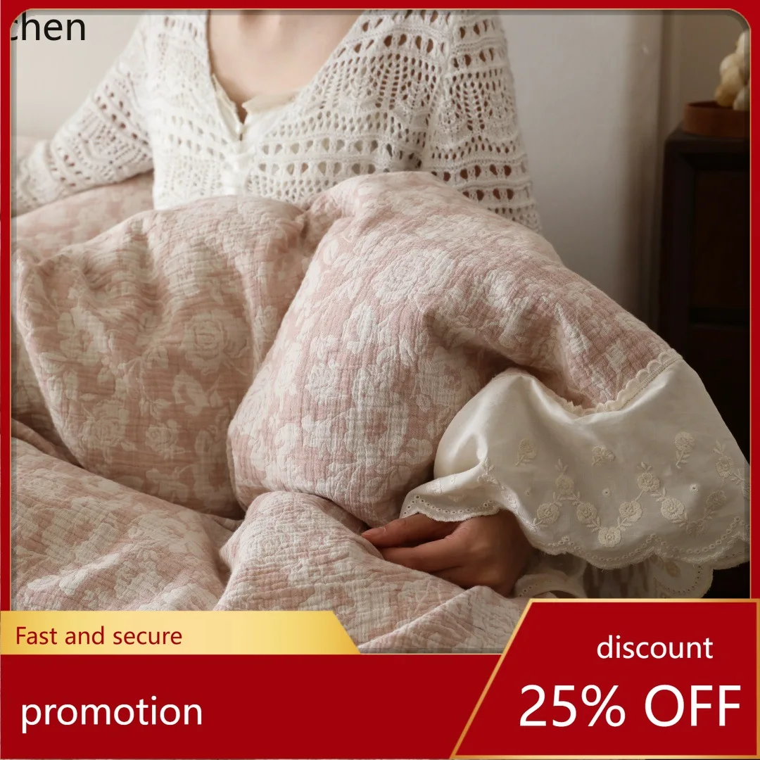 

H1Home Atmosphere Class A Double-layer Gauze Four-piece Set, Soft Gauze Duvet Cover with Vintage Lace, Gentle All-season Bedding