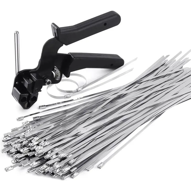 

Professional 1Set Stainless Steel Cable Tie Plier Bundle Tool Fit For Fastening And Cutting Metal Cable Ties, With 150Pcs 11.8In