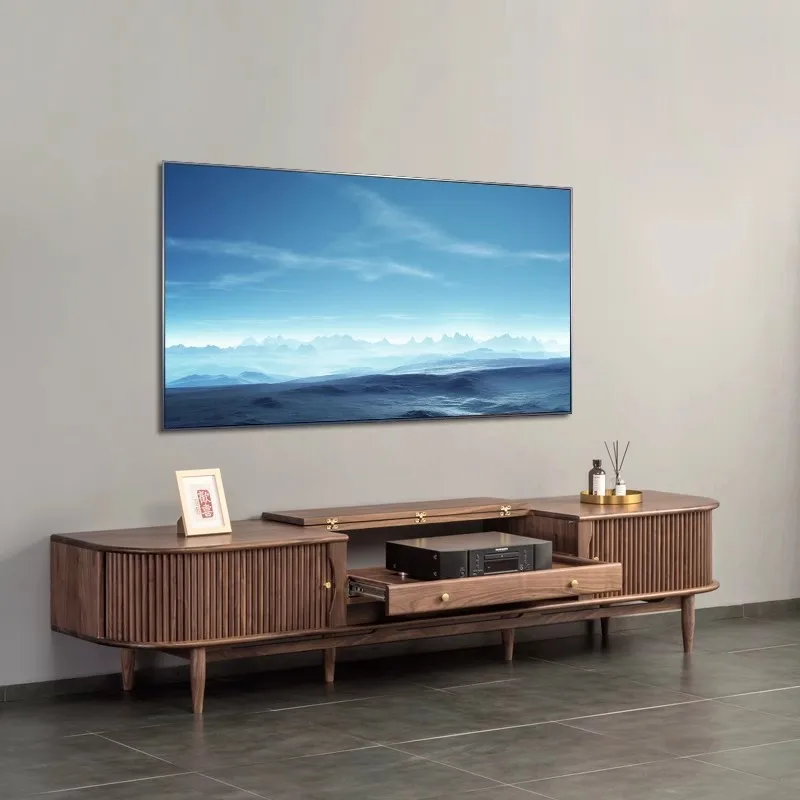 black walnut laser TV cabinet telescopic cabinet simple living room projection cabinet solid wood