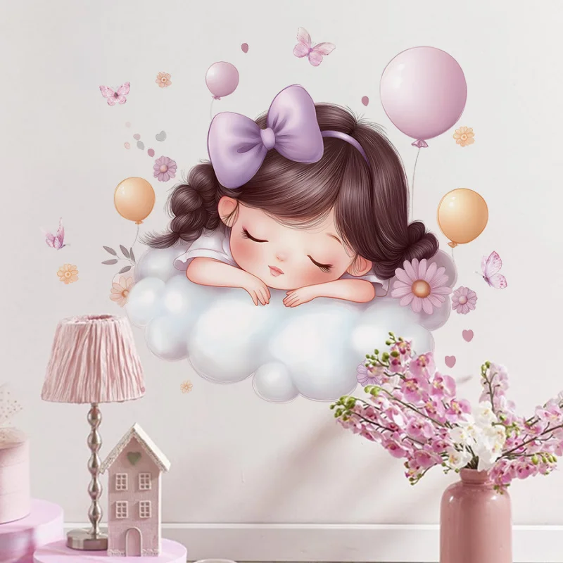 

Cartoon Cute Girl Cloud Balloon Daisy Anime Sticker Children's Room Wall Sticker Self-Adhesive Removable