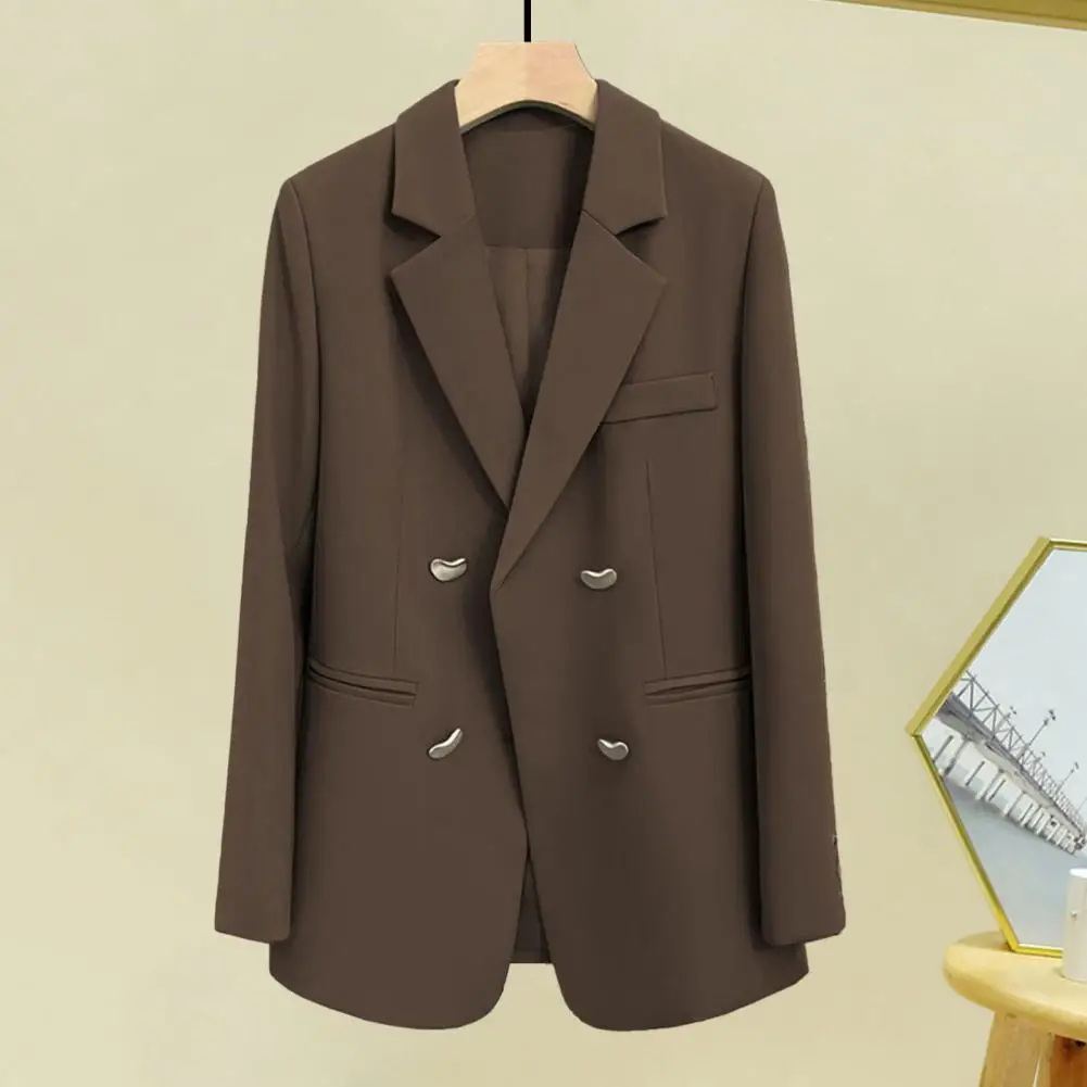 Leisure Coat Elegant Lapel Women's Suit Coat with Double Breasted Design Stylish Office Lady Outwear for Casual or Formal Wear