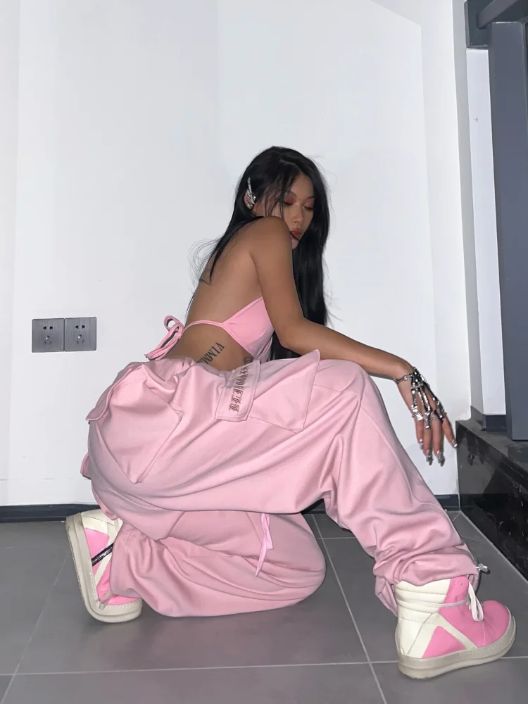 Sweatpants Egirl 90s Aesthetic Vintage Wide Leg Trousers Female  Y2K Pink Cargo Parachute Pants Oversize Hip Hop Jogging