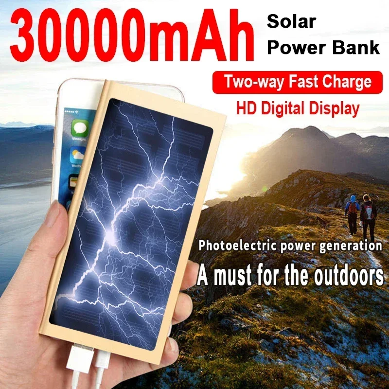 Solar Fast Charging Power Bank Portable 30000mAh Charger External Battery Pack for IPhone Xiaomi Outdoor Travel