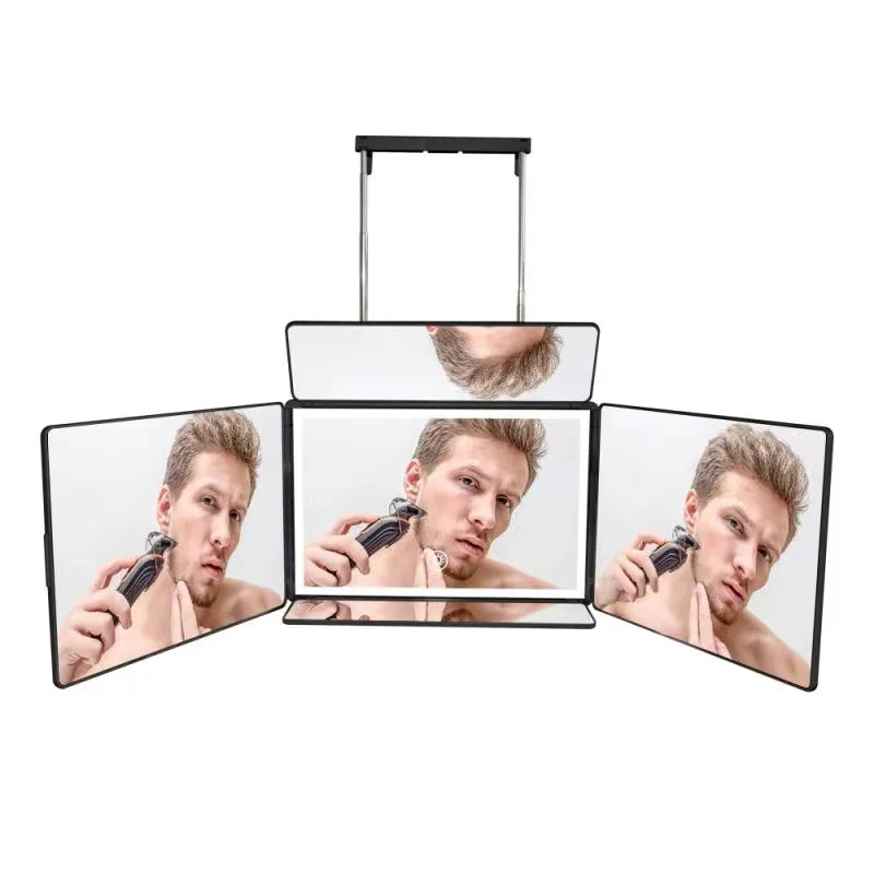 5-weg opvouwbare muurhangende make-upspiegel met LED-licht Zelfhaar knippen cosmetische spiegel, make-upspiegel voor zelf gesneden