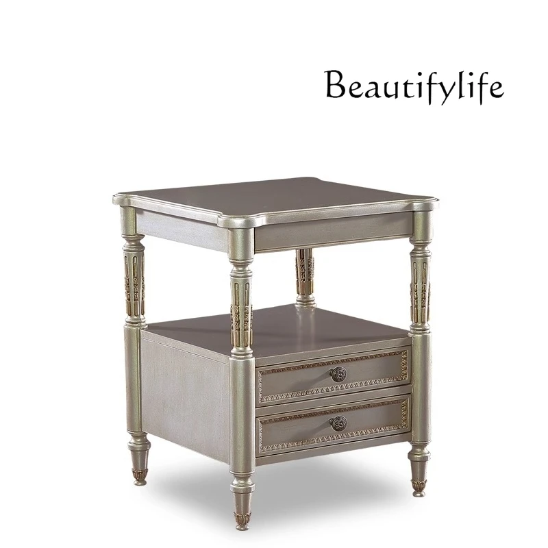 

French Versailles Rose Series Retro Carved Bedside Table Master Bedroom Bedside Shelf European Solid Wood Bed Cabinet