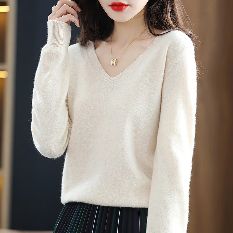 Women Sweater 2024 Spring Autumn Warm Winter Slim Fit Bottoming Shirts  V-neck Korean Knitted Tops Casual Spring Strecth Jumpers