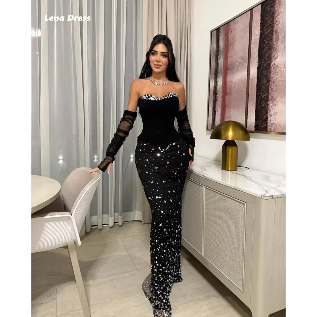 Lena Off the Shoulders Ballkleider 2025, luxuriöses Party-Abendkleid für Damen, glänzend, maßgeschneidert, elegante Damenkleider, schwarz, lang