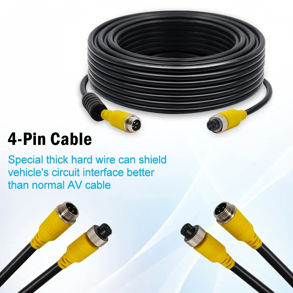 TEENRAM for Car Parking Monitor Connect For Car Rear Camera Output Cable 4 Pin Connector 5m/10m/15m/20m/30m Video