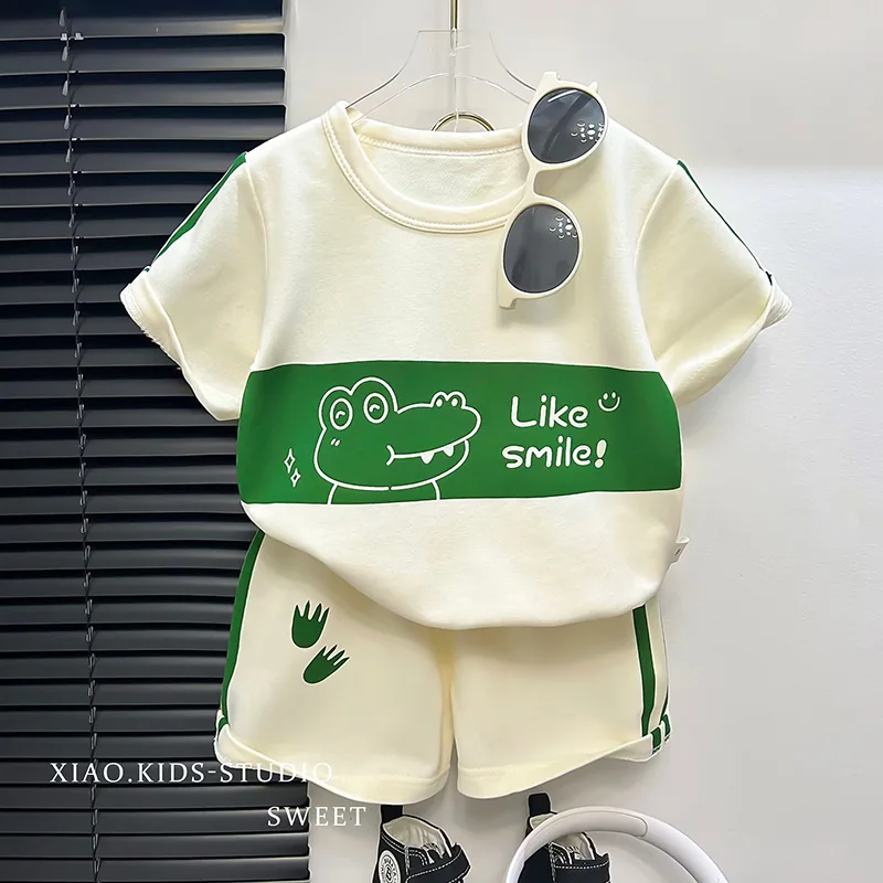 

Children Clothes 2024 New Summer Set Infant Korean Version Children's Clothing Boys Girls Cartoon Casual Two-piece Suit