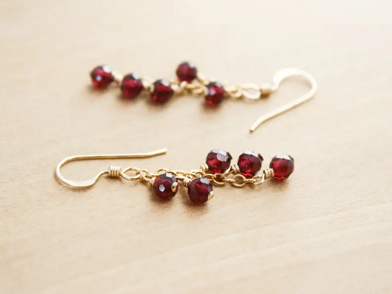 Garnet Cluster Earrings . Garnet Earrings Gold . Garnet Dangle Earrings in