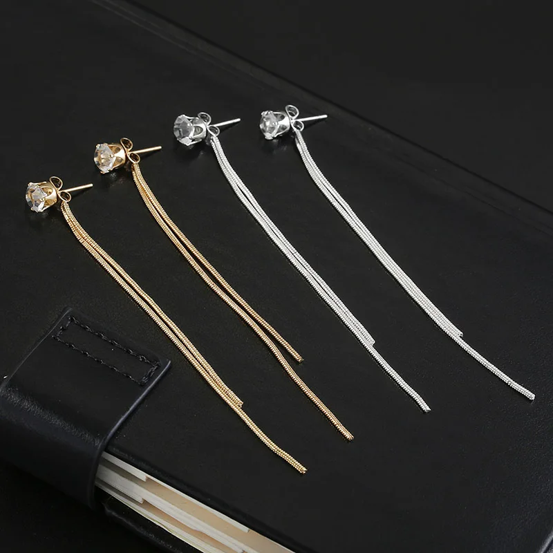 2021 Fashion Crystal Long Tassel Dangle Earrings for Women Elegant Temperament Drop Earing Trend Jewelry Gift