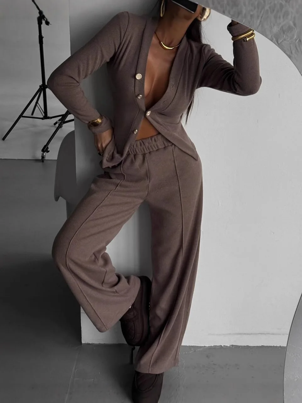 Damen Frühling-Herbst Casual Cardigan mit Knopfleiste und Lange Hose Set, Bequem und Stilvoll für den Alltag