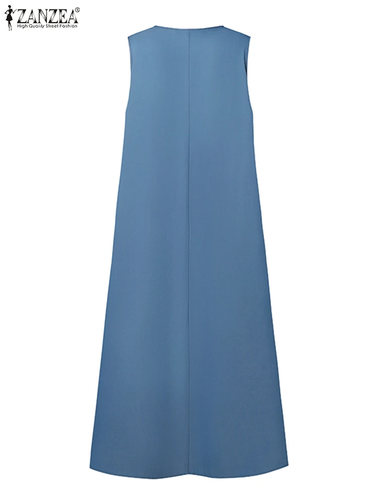 2024 Zanzea muslimischen Maxi Sommerkleid Robe Femme elegante Overalls Kleid Frauen Mode ärmellose A-Linie lose Vestidos Dubai Abaya