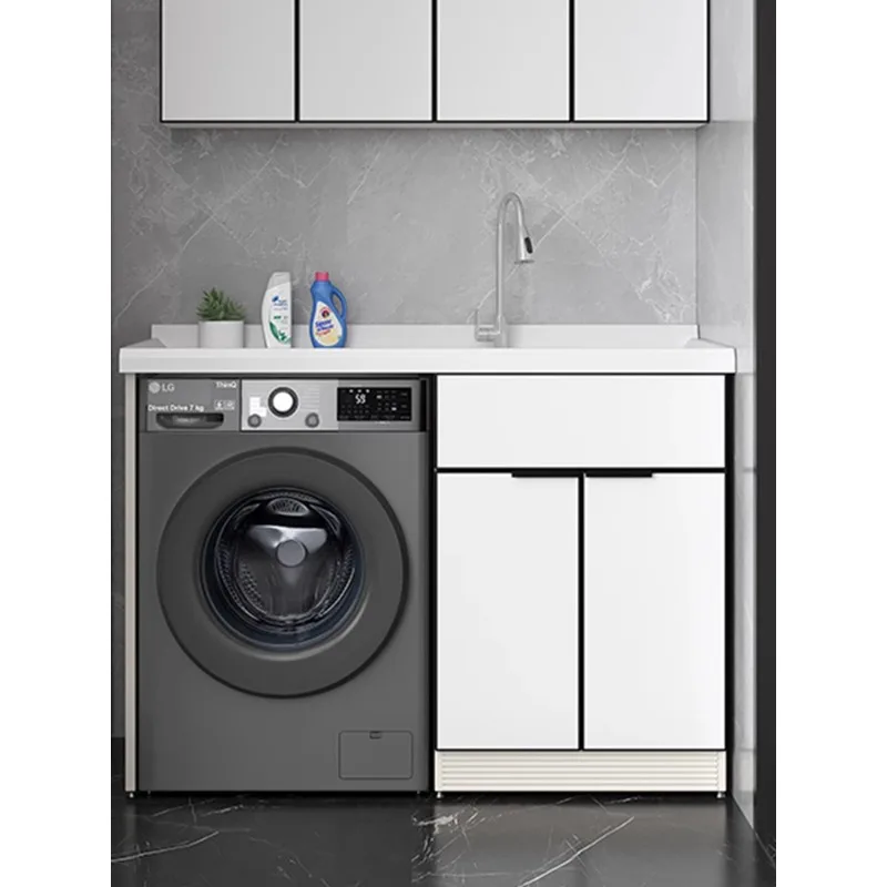 Solid wood balcony laundry cabinet combination washing machine partner cabinet washbasin integrated cabinet laundry pool basin c