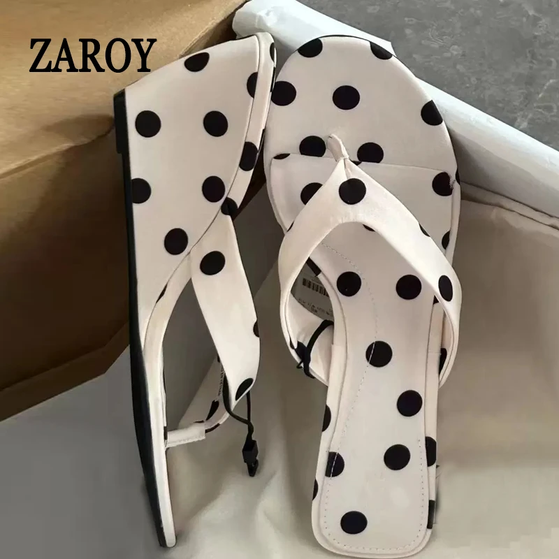 

Brand Designer Polka Dot Clip Toe Platform Wedges Women Slippers Round Toe 7cm Thick Bottom High Heels Beach Flip Flops Sandals