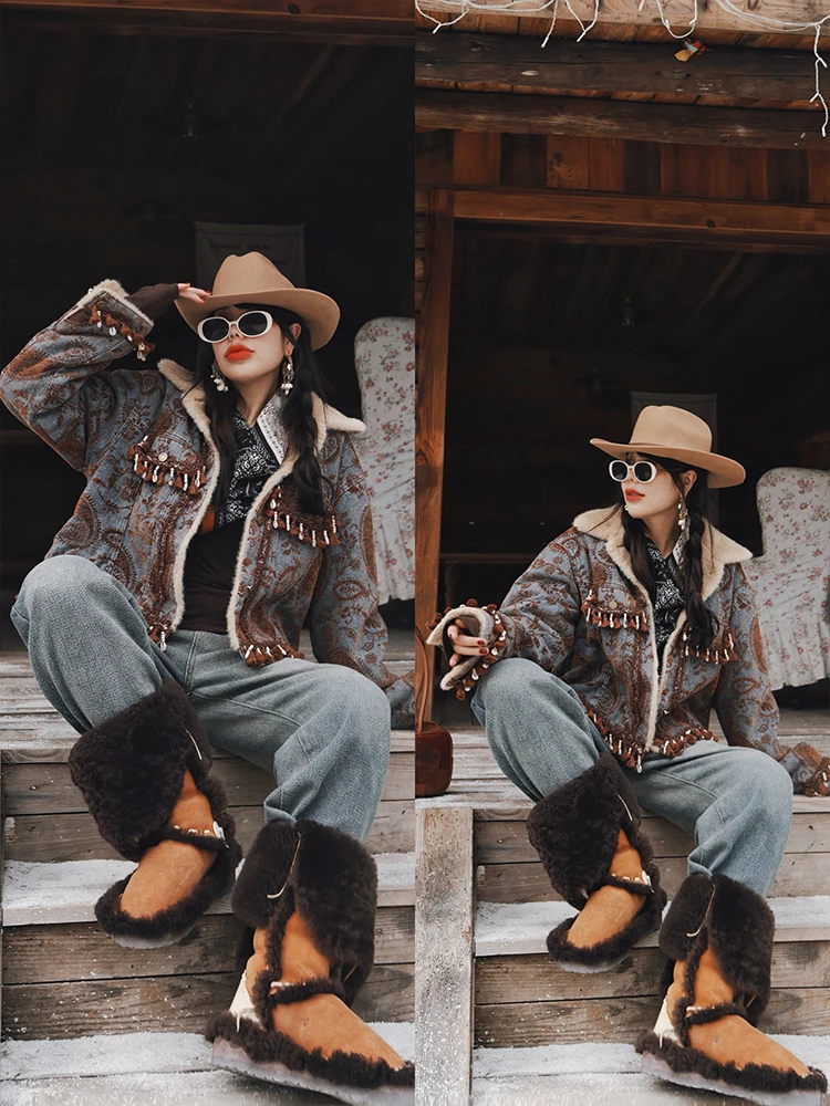 TIYIHAILEY الشتاء النساء ملابس خارجية معاطف الدنيم جاكيت من الصوف شرابات الدافئة سميكة عالية الجودة جديد 2025 الجاكار رفض طوق