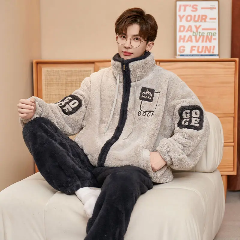 يمكن ارتداؤها خارج صالة الخريف والشتاء منامة مجموعة أزياء جديدة للأولاد المرجان الصوف سميكة الصوف لينة الباردة والرياح #3