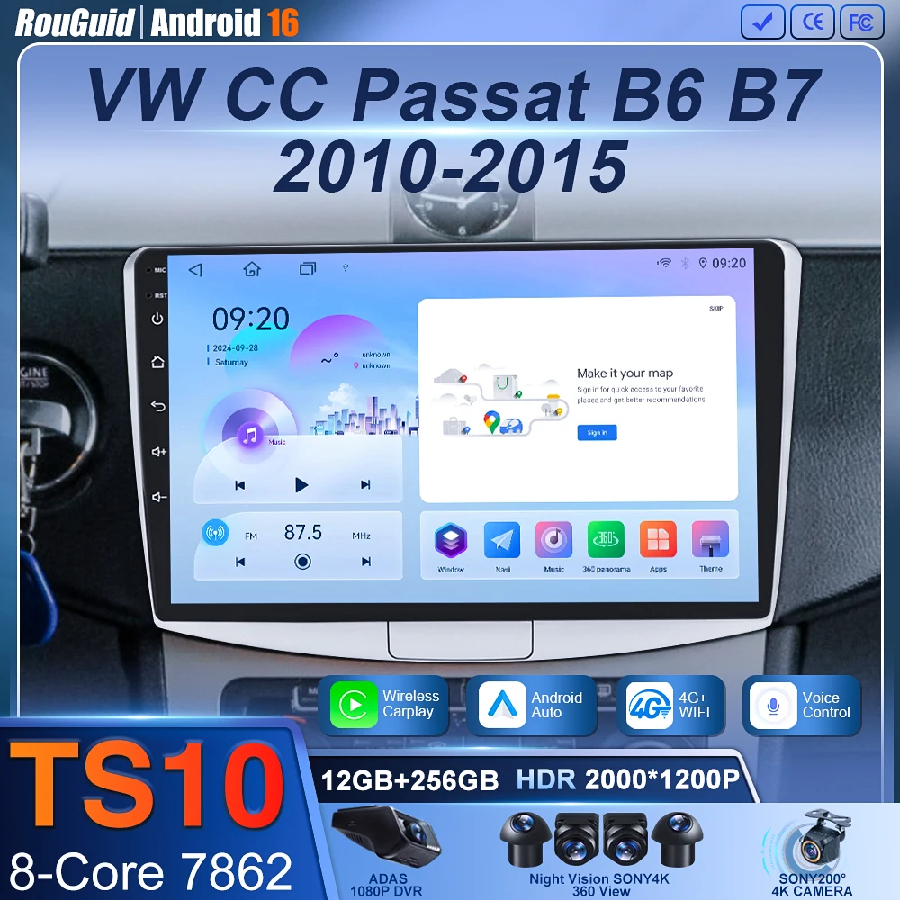 

Android 16 Carplay Auto Car Radio Multimedia Player For VW Passat B7 CC 2010 2011 2012 - 2016 Autoradio Stereo 2din Snapdragon