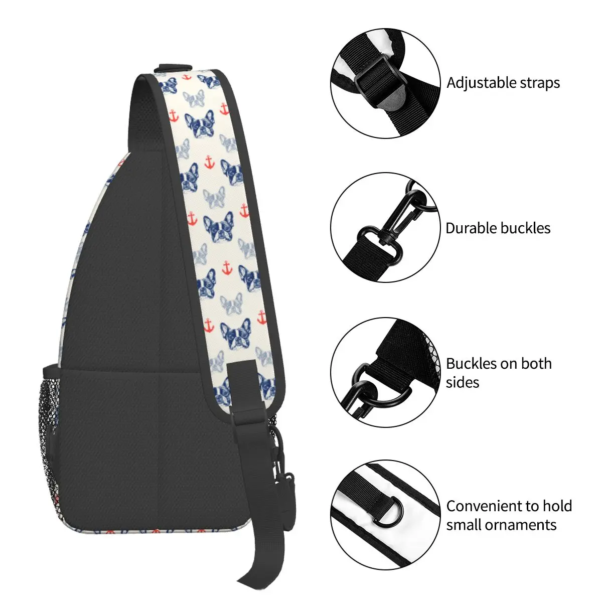 French Bulldog Anchor Crossbody Sling Bags SmallChest Bag zaino a tracolla Daypack per escursionismo viaggio campeggio Bookbag