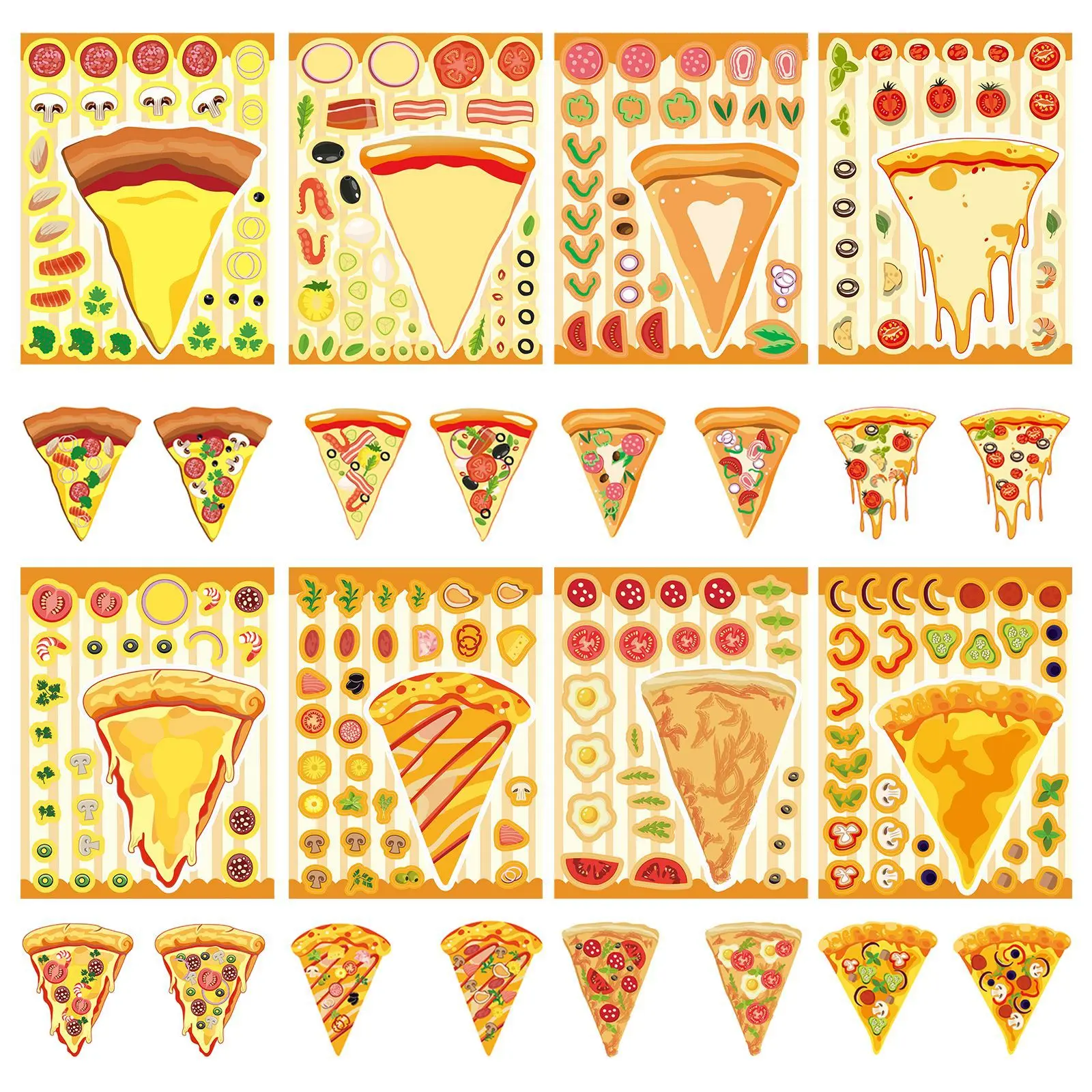 8 Sheets Make Your Own Pizza Stickers Mix Match Pizza Toppings DIY Puzzle Stickers Educational Activity Toy Party Decor