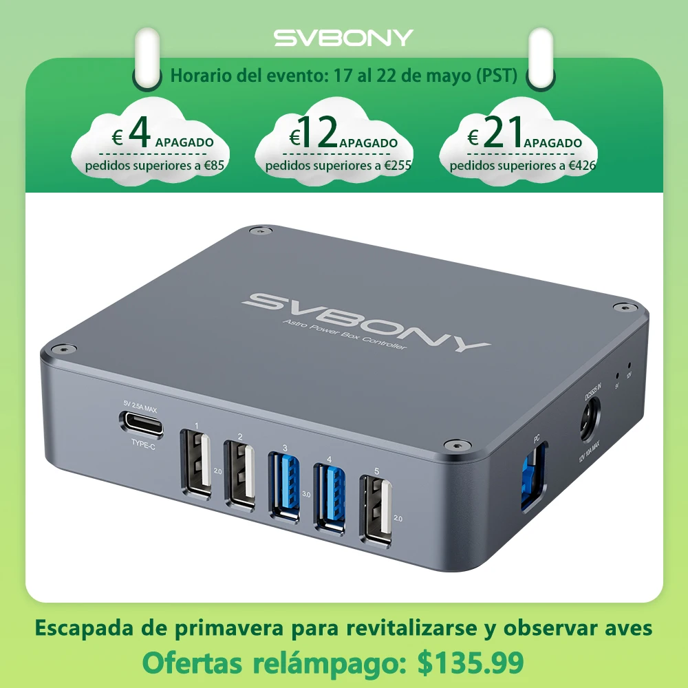 Svbony SV241 Pro Astro Power Controller USB3.0 + DC tipo C caja de alimentación de gestión de telescopio astronómico para fotografía de cielo profundo
