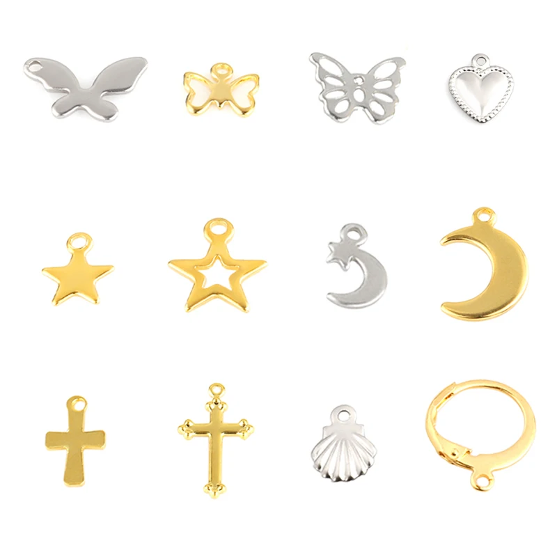 20pcs/lot Stainless Steel Charms Jewelry Making Supplies Butterfly Charm Cross Pendant Moon Accessories DIY Earrings Charm