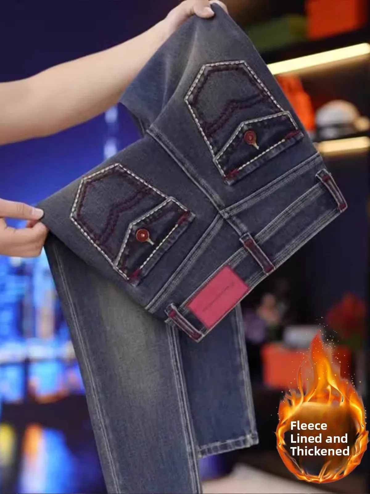 

Autumn Winter Fce Lined High Waist Slim Fit Jeans Women's Faionable Stretchy Leg Lengthening Capri Pants Vintage Sle