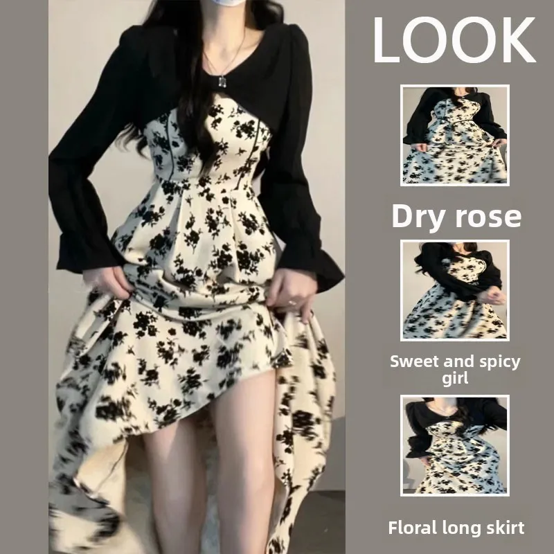 

plus Size Spring Floral Print Maxi Dr Slimming A-Line Silhouette High Waist Concealing Belly Casual Loose Fit Long Sve