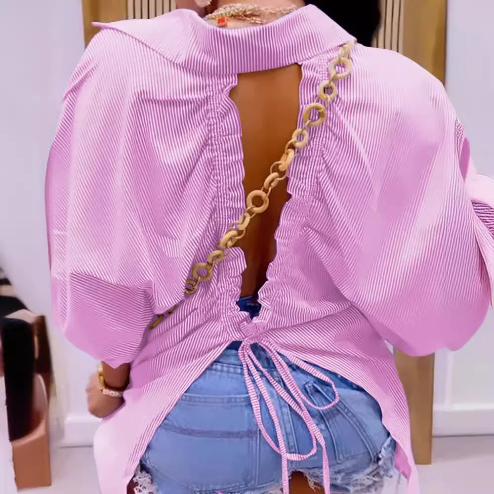 2025 новые модные летние женские свободные повседневные рубашки с отложным воротником и длинными рукавами, модные полосатые рубашки Webbings женские