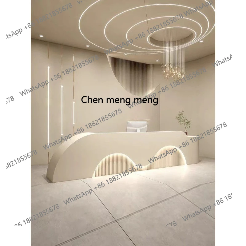 X Light luxury beauty salon bar checkout page curved shop modern simple reception front desk baking paint