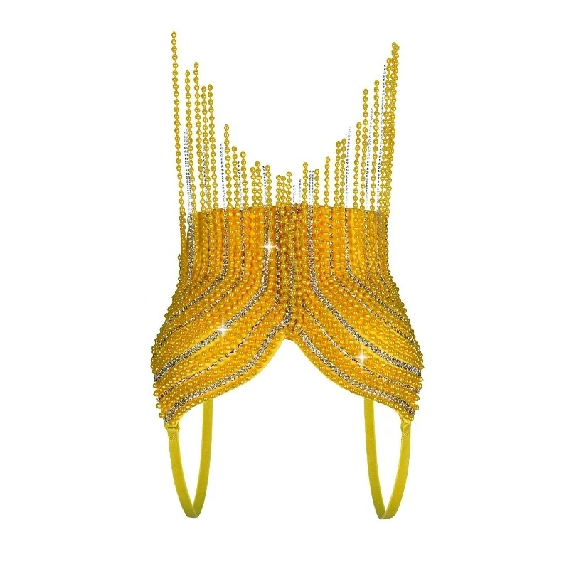 New Pearl Diamond Chain Tassel Halter Top 2026 European and American Style Summer Sexy Outerwear Stage Fishbone Corset Camis