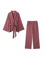 KUCLUT Women Fashion 2 Piece Set Red Lace Up Blouse Shirts & Vintage Elastic Waist Trousers Feamle Chic Lady Pants Sets