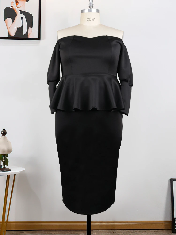 Plus Size Two Piece Sets Women Off Shoulder Ruffles Tops and Package Hip Skirt Suits for Women Birthday Evening Party 5XL 4XL