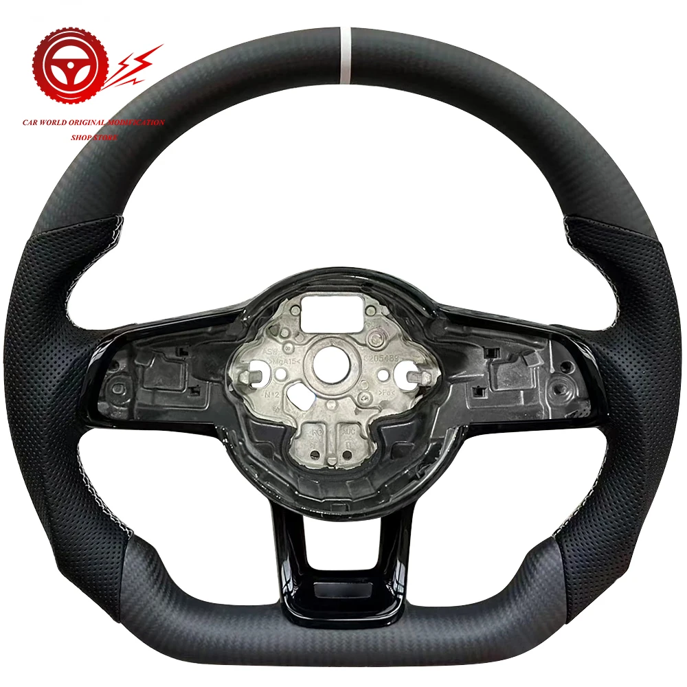 FOR VW Golf MK6 MK7 7.5 GTI R Polo MatteCarbon Fibre Half Perforated Genuine Leather RLINE Steering Wheel