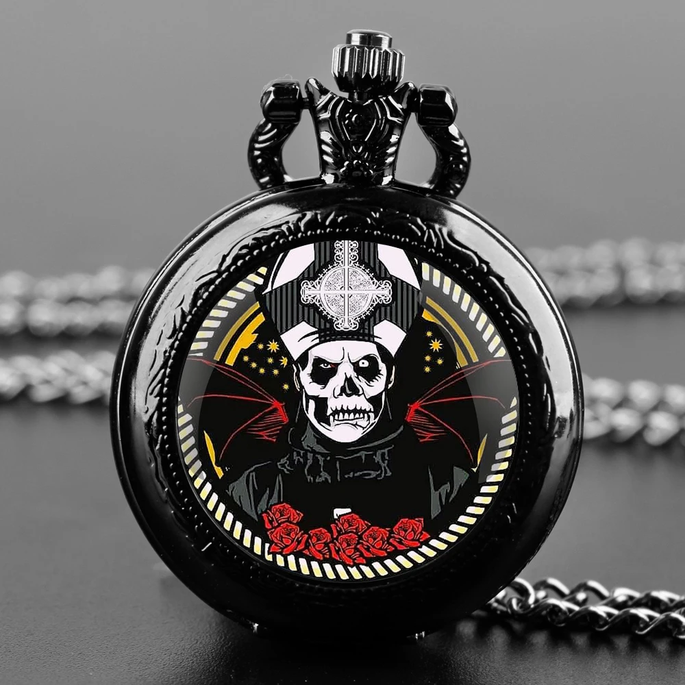 Ghost Papa Emeritus Swedish Rock Band Glass Dome Quartz Pocket Watch Necklace Women Jewelry Pendant Chain Children Pendant Gift