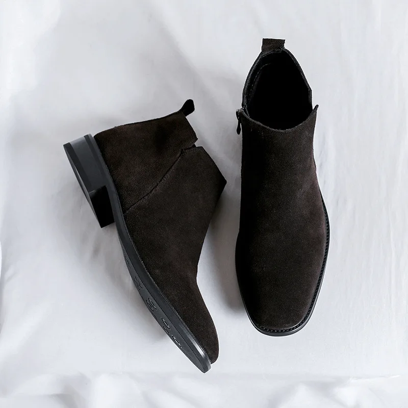 men autumn winter British ankle boots handmade vintage dress casual cow suede leather shoes wedding Chelsea boots platform boots