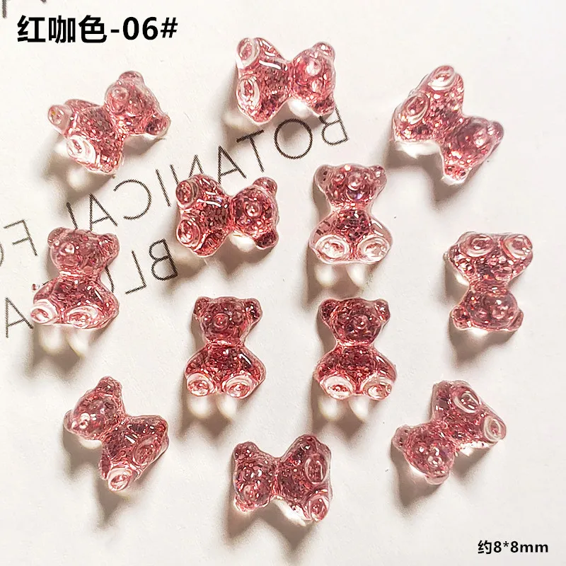 Lote de 50 unidades de lentejuelas brillantes para uñas, accesorios de Arte de uñas de oso Kawaii de resina, decoración de uñas de Corea 3D con reverso plano, DIY