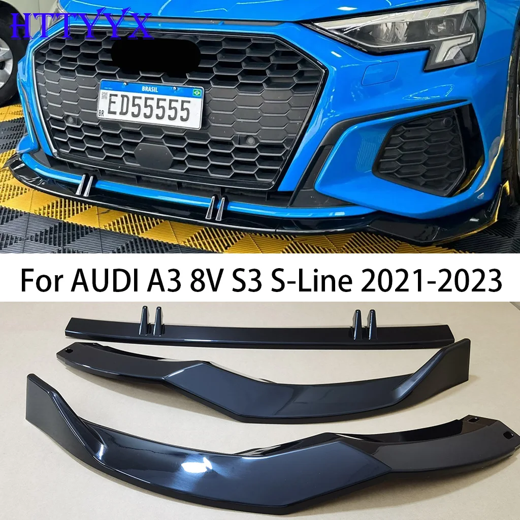 HTTYYX For Audi A3 S3 8Y S-Line 2021 2022 2023 Front Bumper Splitter Lip Diffuser Body Kit Spoiler Guard