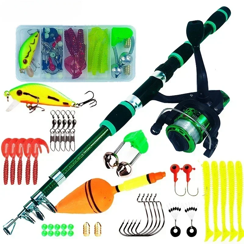 Conjunto Completo De Para Pesca, Vara Telescópica, Iscas Carretel Giro, Ganchos Kits, Viagem