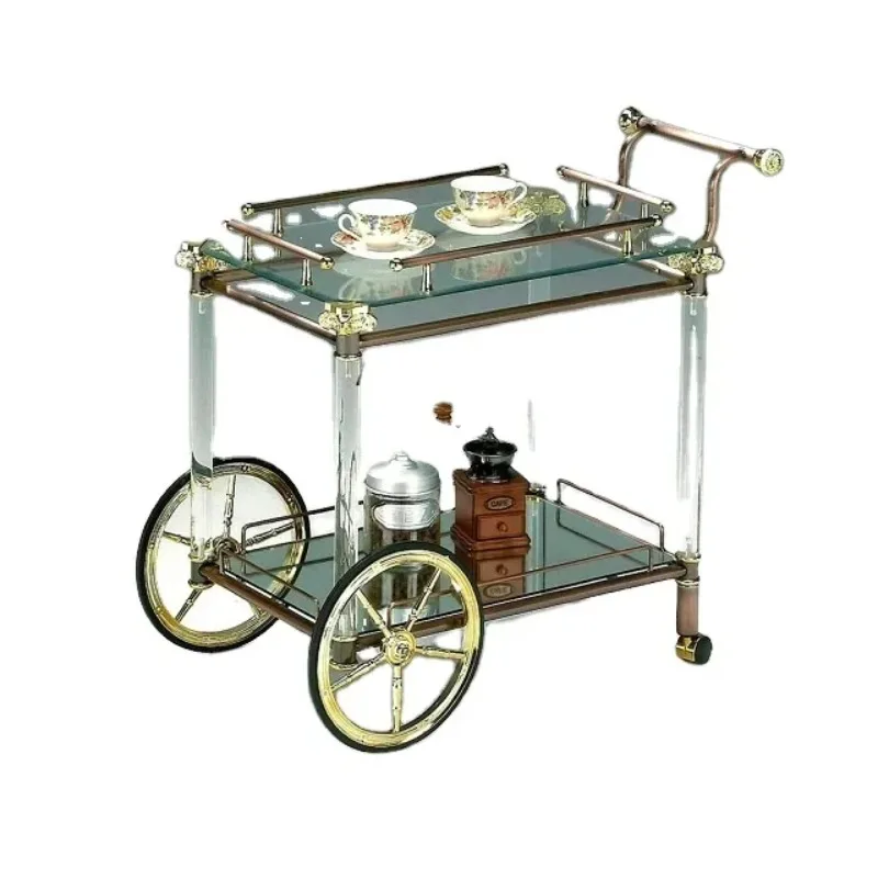 

Silver Metal With Shining Clear Mirror Decoration Large Modern Stylish Modern Antique Serving Trolley For Dinner & Lunch