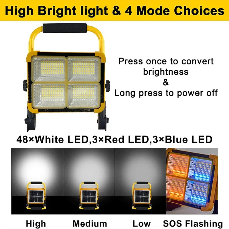 1000w solar Flood Light Portable LED Reflector Spotlight Rechargeable Projector Floodlight emergent solar Portable lamp