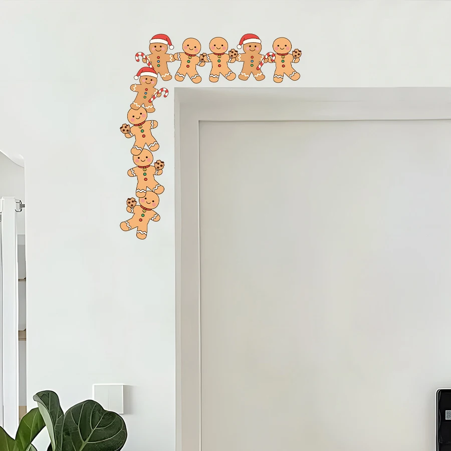 Christmas Gingerbread Man Wall Sticker For Home Door Frames Living Rooms Removable Vinyl Cute Gingerbread Design