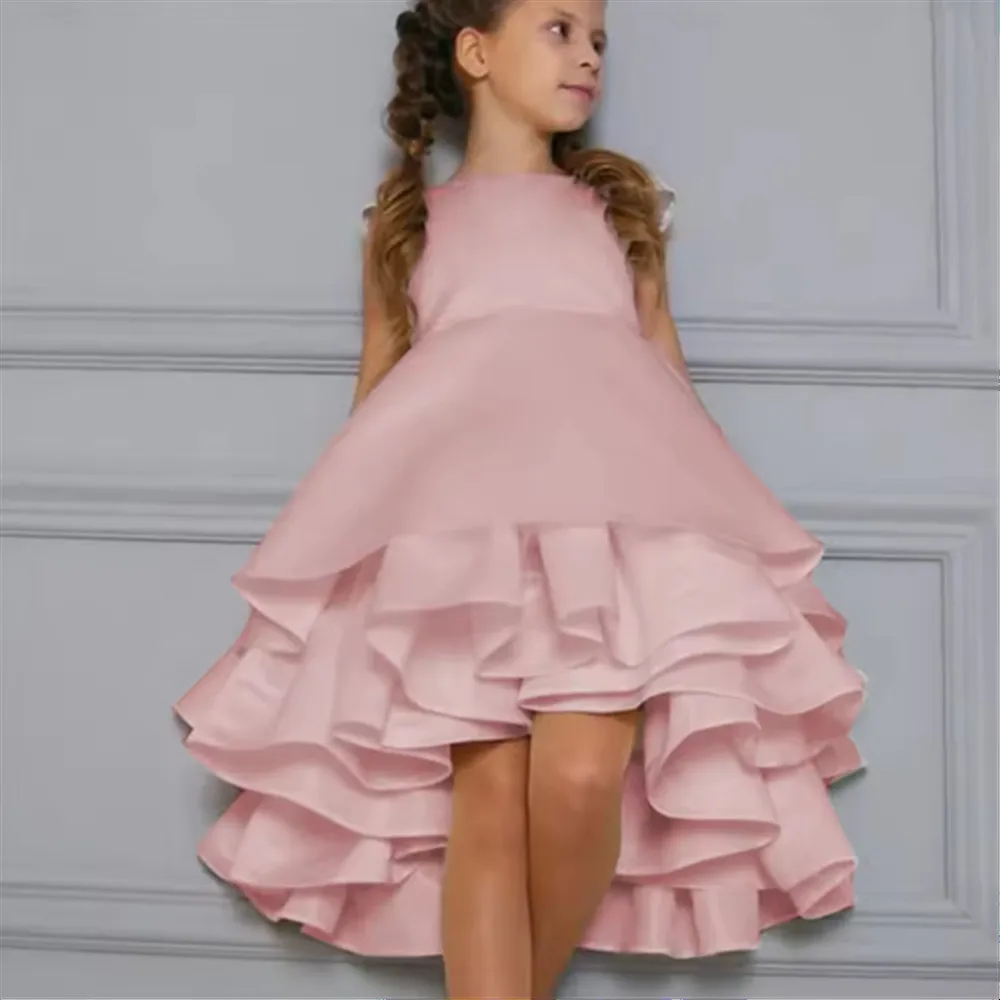 

Cute Flower Girl Wedding Dress Sleeveless Tiered Princess Birthday Party Prom Dress First Communion Gown Customized