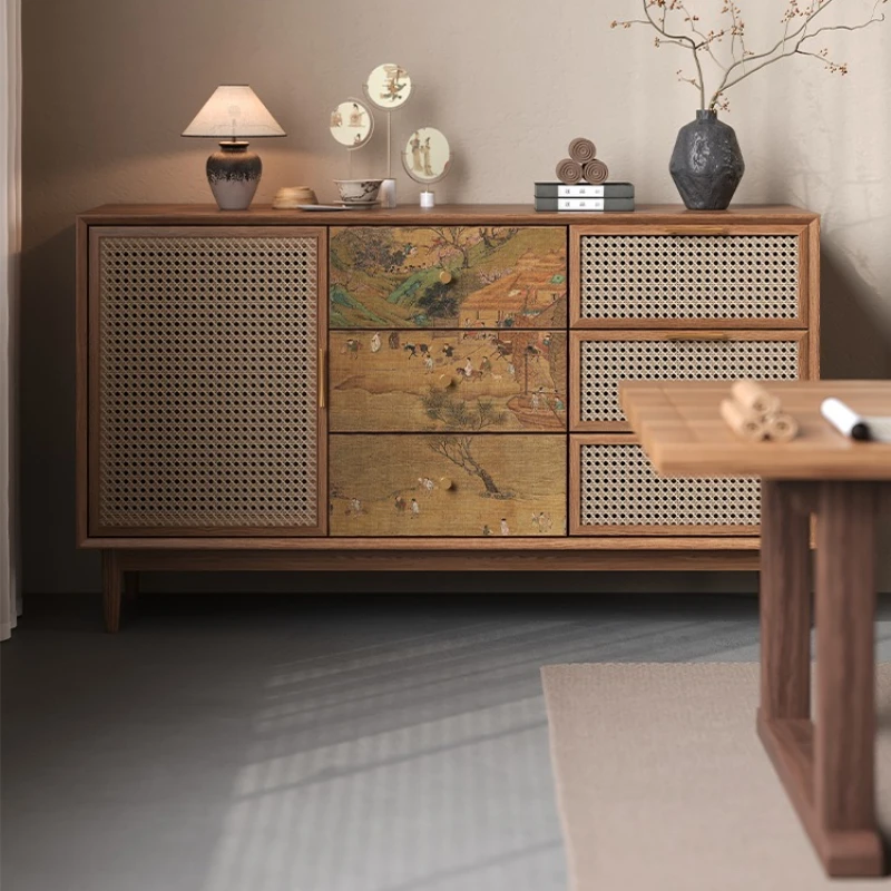 

Solid wood against the wall integrated art side cabinet locker bucket cabinet new Chinese-style