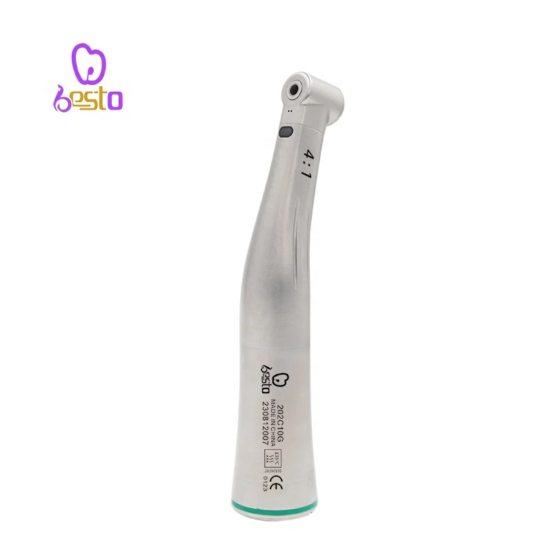 

den tal 4:1 Fiber Optic LED Contra Angle Push Button Low Speed Handpiece Green Ring Dentist Handpiece Equipment