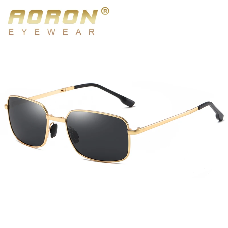 AORON Folding Polarized Sunglasses Men and Women Fashion Rectangular Classic Sunglasses Metal Frame UV-Resistant Sun Glasses