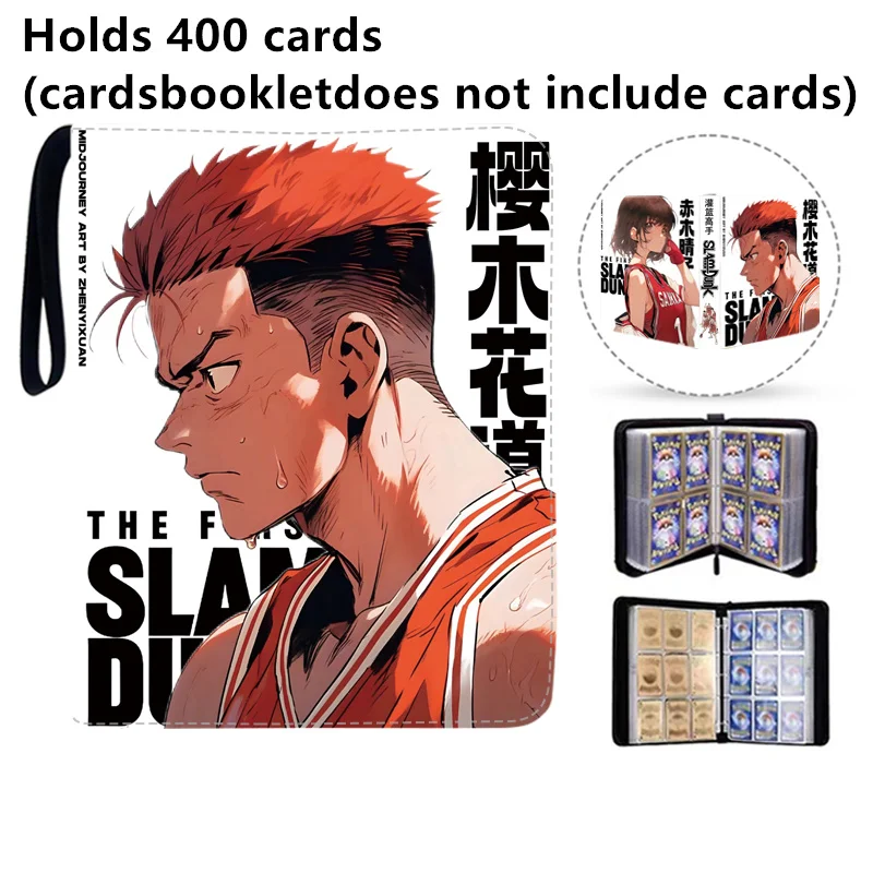 400/900pcs SLAM DUNK Card Album Book Folder 4/9 Card Slots Collections Zipper Double Pocket Zipper Card Binder Holder