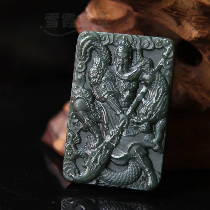 

Hetian Qingyu A Double-Sided Gong Men's Necklace Pendant Guan Er Ye Jade Amulet